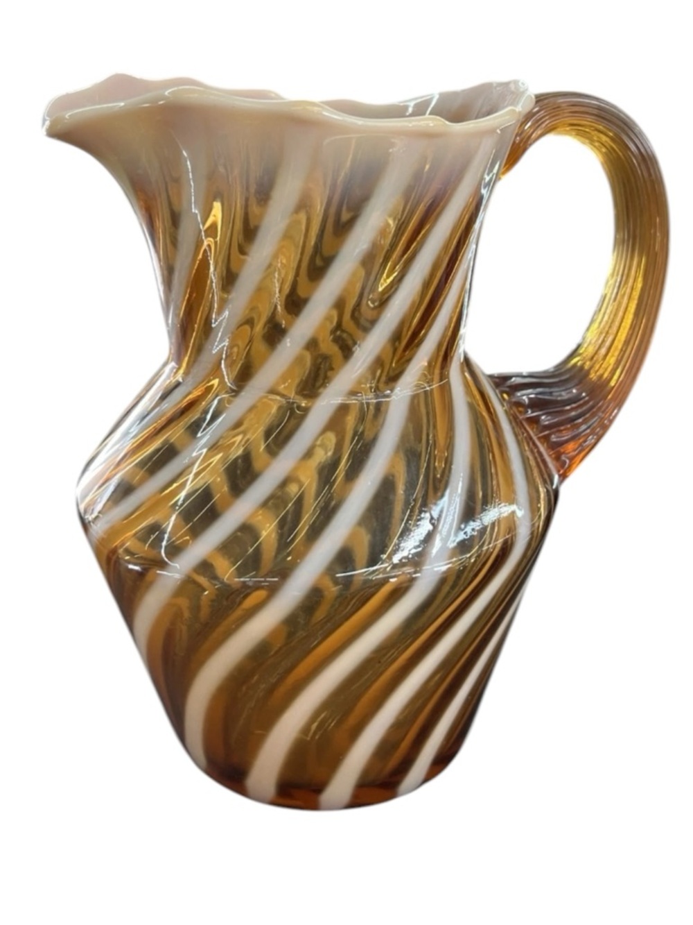 Vintage Fenton Autumn Gold Opalescent Swirl Glass Pitcher